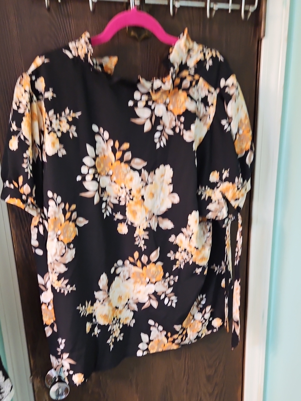 SHEIN Black Tunic with Yellow and Cream Floral Print